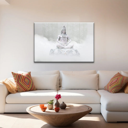 Hindu Deity Shiva in the Mist Statue Hinduism Canvas Wall Art