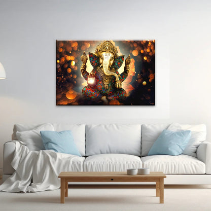 Ganesha God-Golden Bronze Statue Of Lord Ganesha Hinduism Canvas Prints