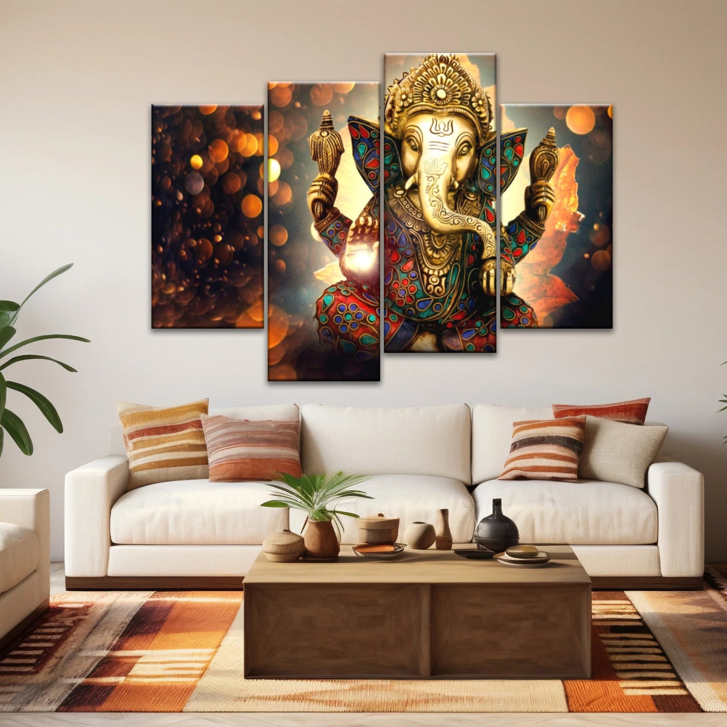Ganesha God-Golden Bronze Statue Of Lord Ganesha Hinduism Canvas Prints