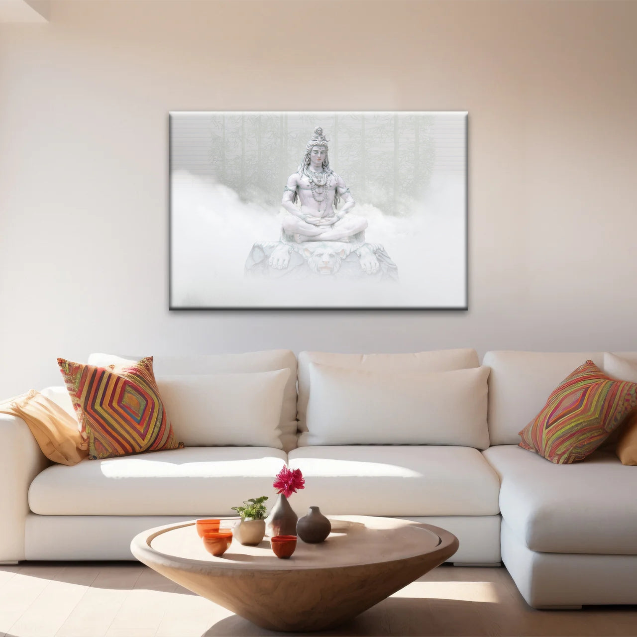 Hindu Deity Shiva in the Mist Statue Hinduism Canvas Wall Art
