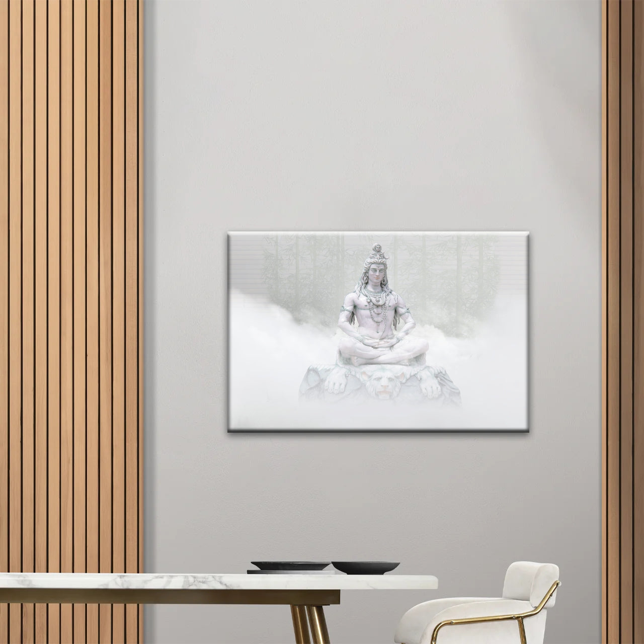 Hindu Deity Shiva in the Mist Statue Hinduism Canvas Wall Art