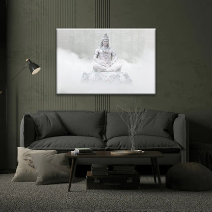 Hindu Deity Shiva in the Mist Statue Hinduism Canvas Wall Art