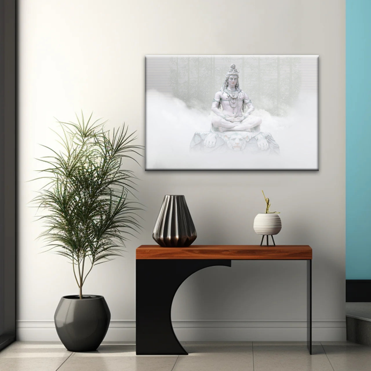 Hindu Deity Shiva in the Mist Statue Hinduism Canvas Wall Art