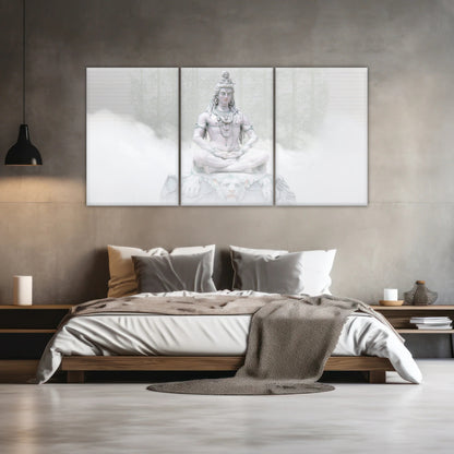 Hindu Deity Shiva in the Mist Statue Hinduism Canvas Wall Art