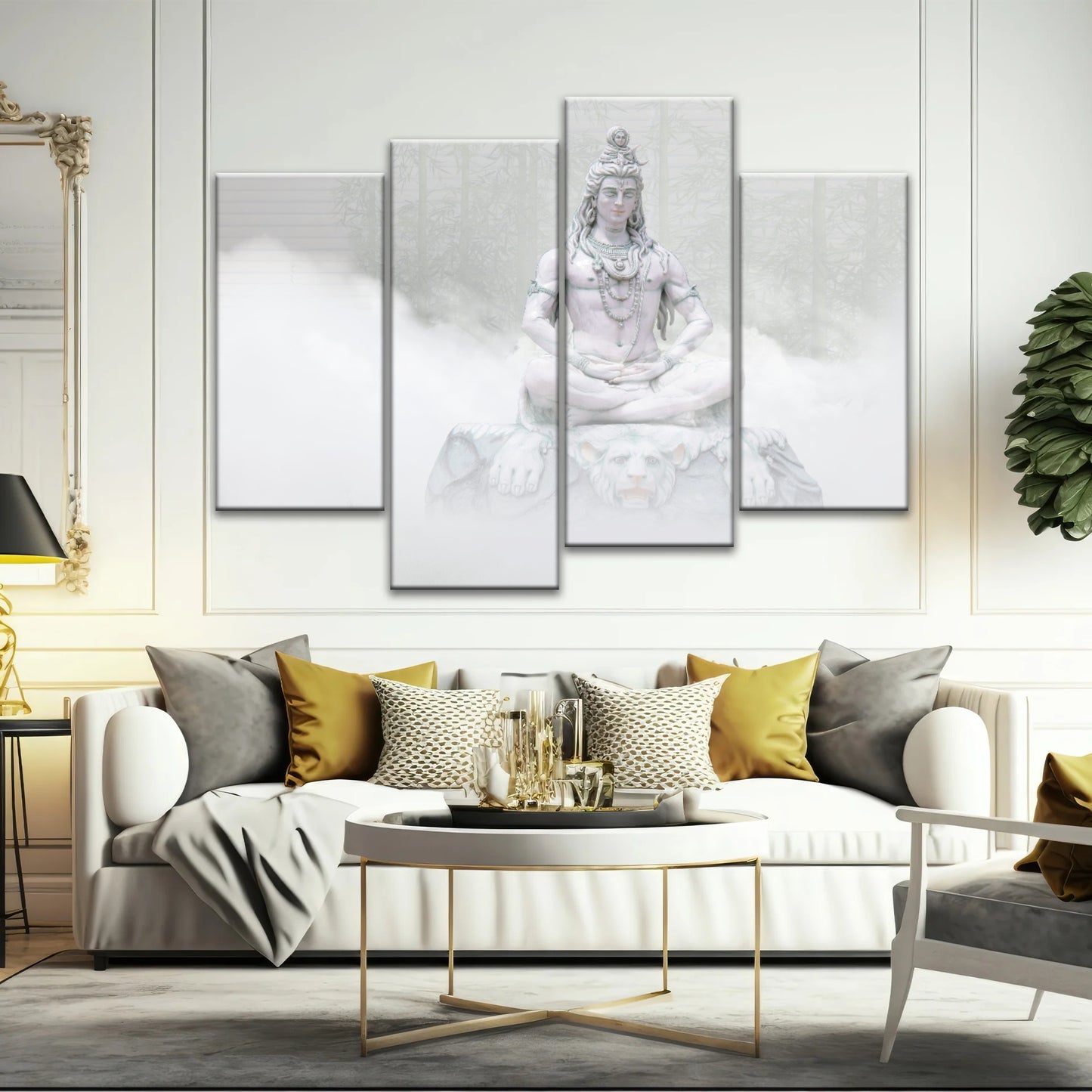 Hindu Deity Shiva in the Mist Statue Hinduism Canvas Wall Art