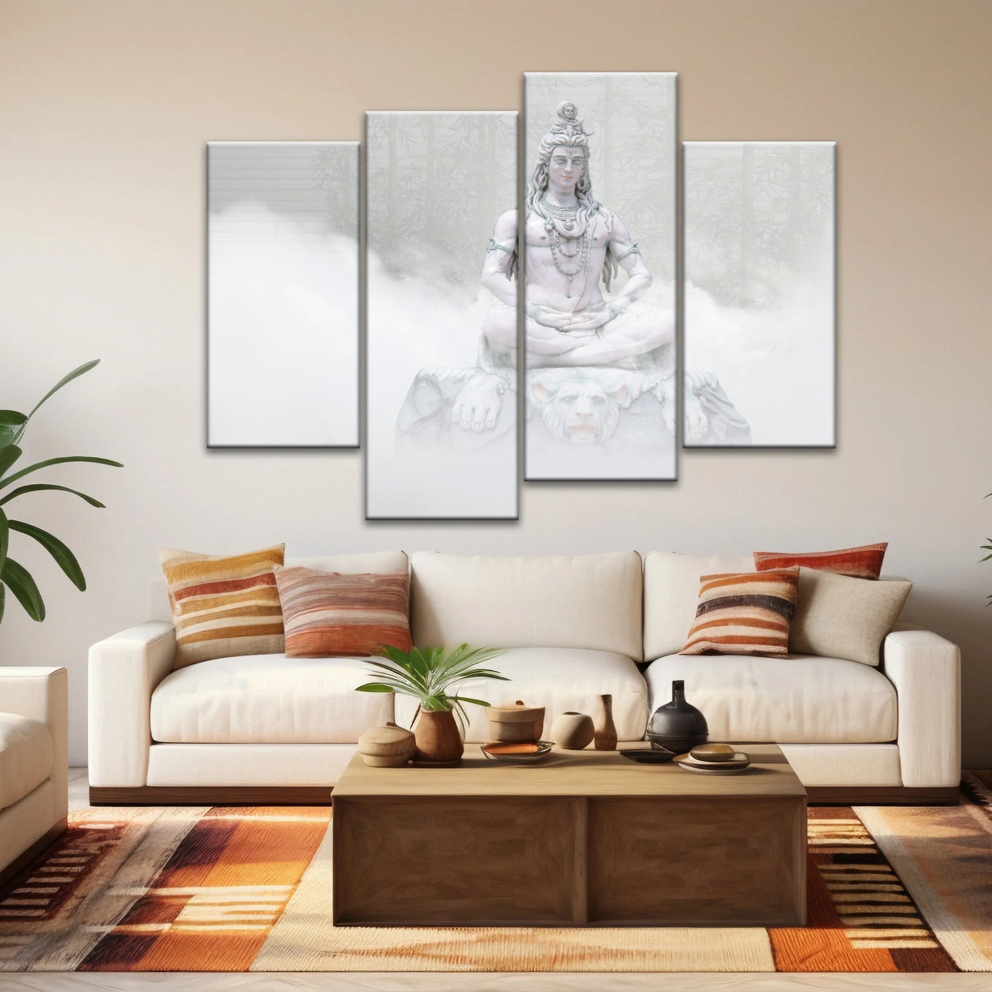 Hindu Deity Shiva in the Mist Statue Hinduism Canvas Wall Art