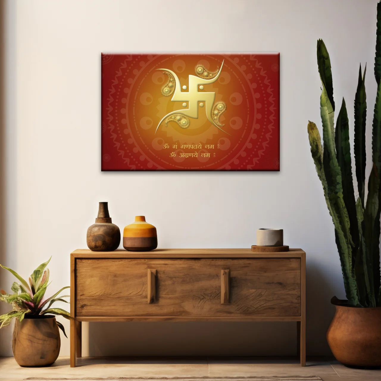 Hinduism Red And Yellow Sanskrit Swastika Symbol Hinduism Wall Art Decor