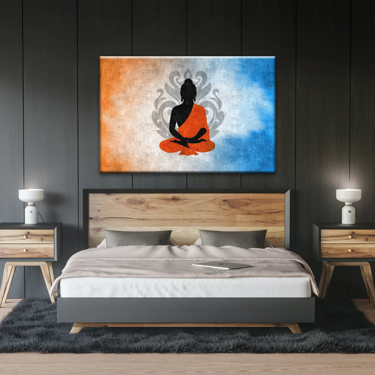 Meditating Buddha Silhouette With Lotus Background Buddha Wall Decor
