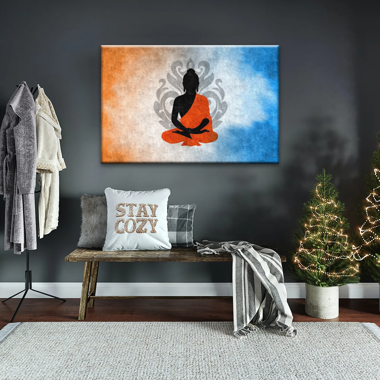 Meditating Buddha Silhouette With Lotus Background Buddha Wall Decor