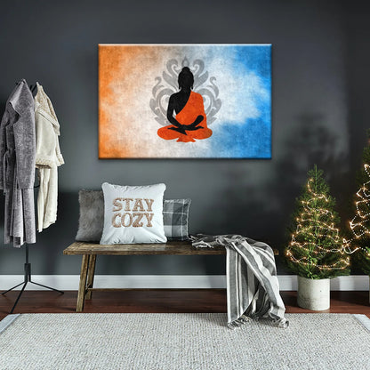Meditating Buddha Silhouette With Lotus Background Buddha Wall Decor