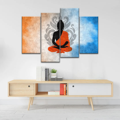 Meditating Buddha Silhouette With Lotus Background Buddha Wall Decor