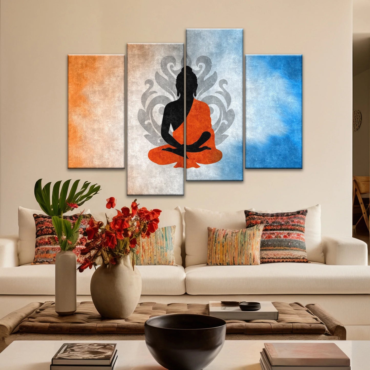 Meditating Buddha Silhouette With Lotus Background Buddha Wall Decor