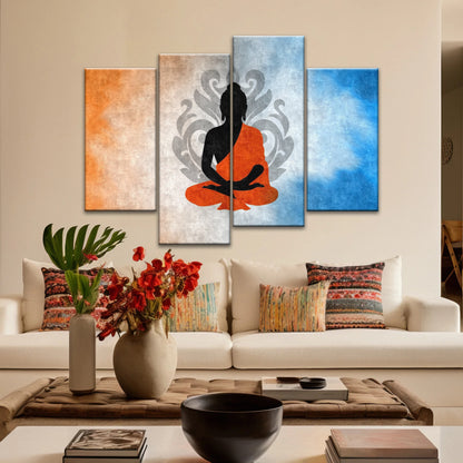 Meditating Buddha Silhouette With Lotus Background Buddha Wall Decor