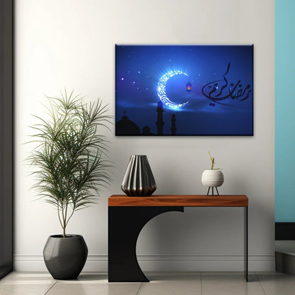 Muslim Silhouette of Faith: Illuminated in The Night Glow Islamic Wall Art Canvas