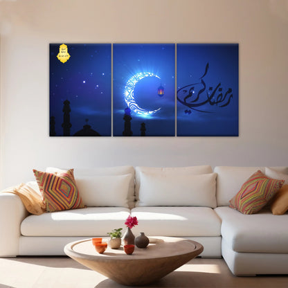 Muslim Silhouette of Faith: Illuminated in The Night Glow Islamic Wall Art Canvas