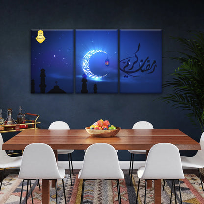 Muslim Silhouette of Faith: Illuminated in The Night Glow Islamic Wall Art Canvas