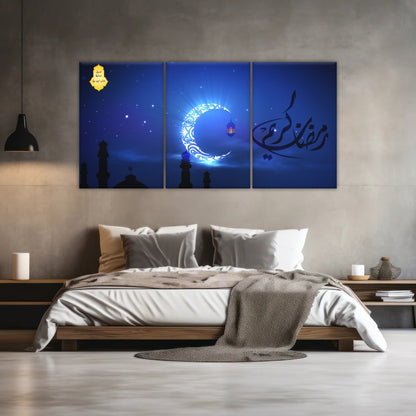 Muslim Silhouette of Faith: Illuminated in The Night Glow Islamic Wall Art Canvas