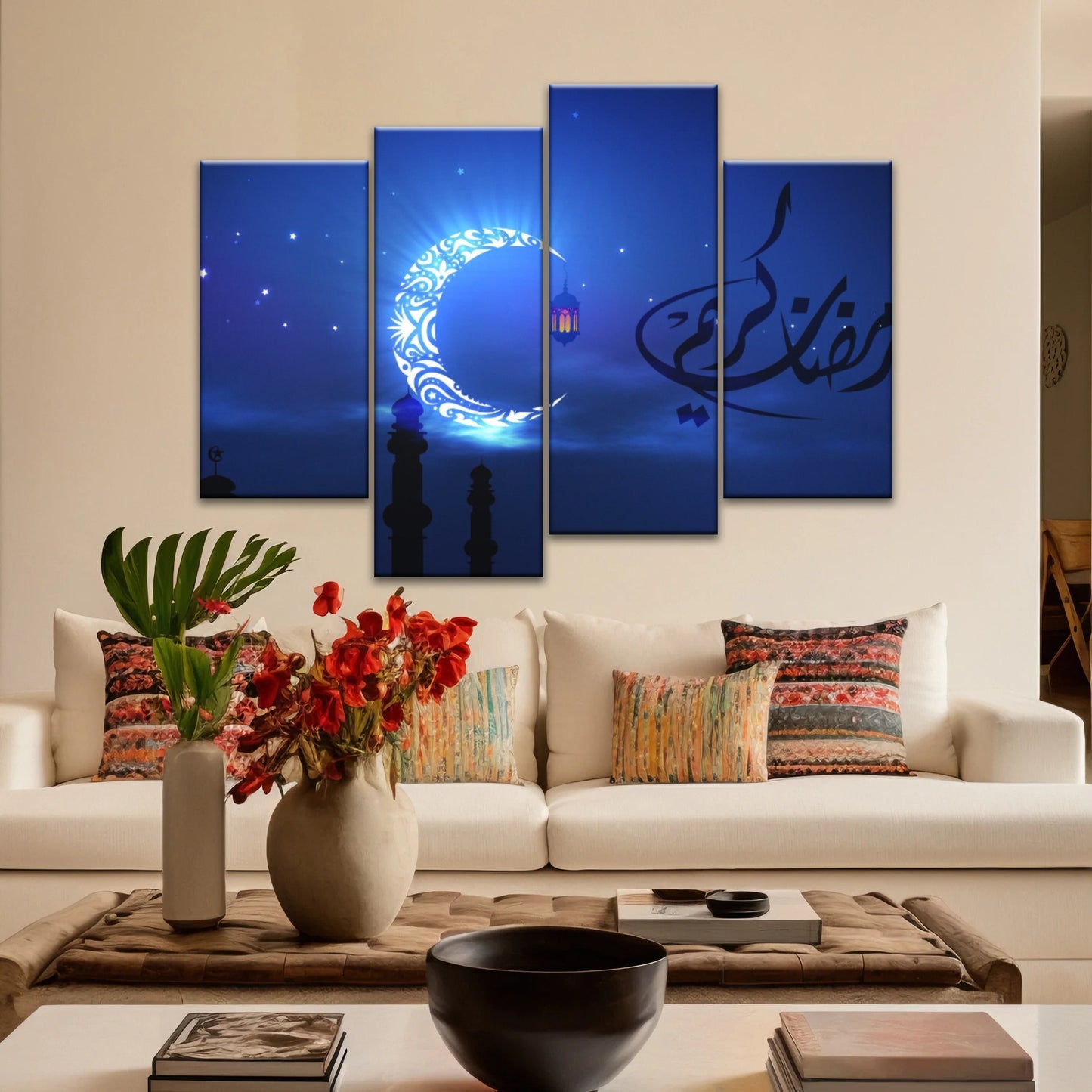 Muslim Silhouette of Faith: Illuminated in The Night Glow Islamic Wall Art Canvas