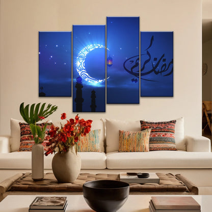 Muslim Silhouette of Faith: Illuminated in The Night Glow Islamic Wall Art Canvas