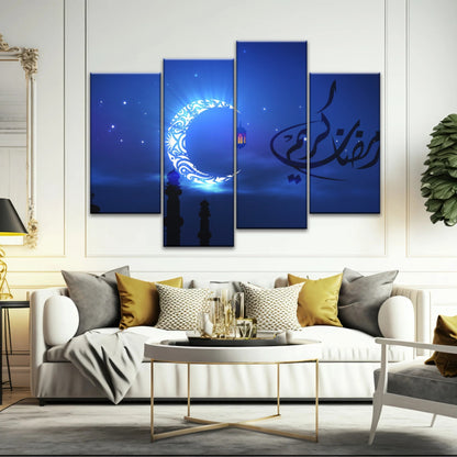 Muslim Silhouette of Faith: Illuminated in The Night Glow Islamic Wall Art Canvas