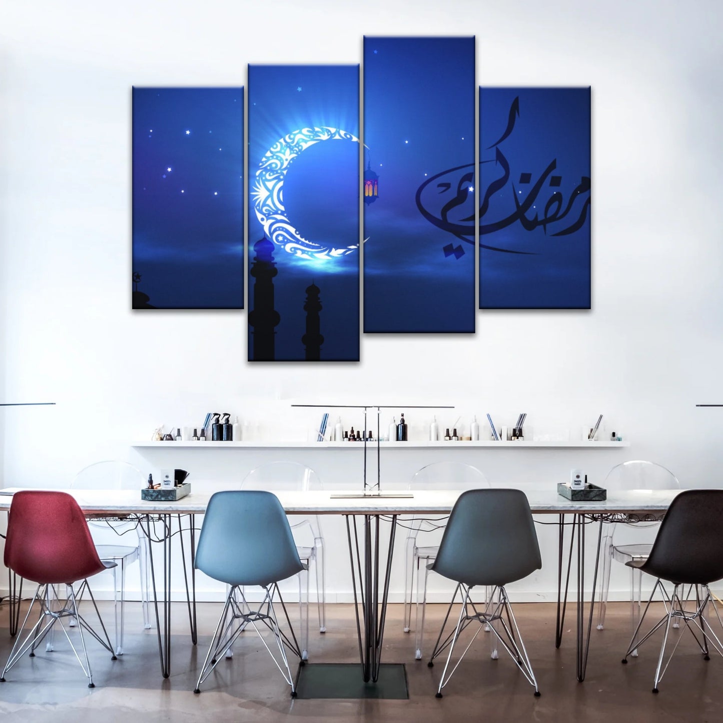 Muslim Silhouette of Faith: Illuminated in The Night Glow Islamic Wall Art Canvas