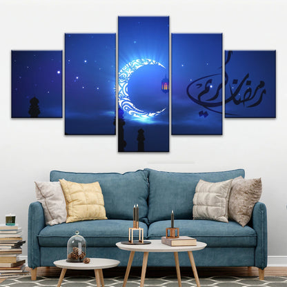 Muslim Silhouette of Faith: Illuminated in The Night Glow Islamic Wall Art Canvas