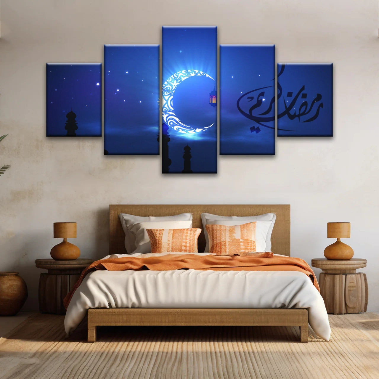 Muslim Silhouette of Faith: Illuminated in The Night Glow Islamic Wall Art Canvas