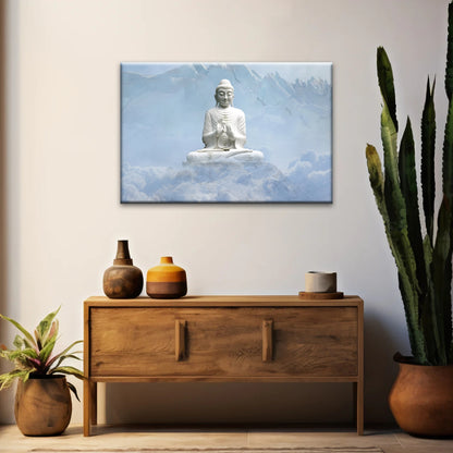 Sakyamuni Buddha Statue Under the Snow-capped Mountains Buddha Canvas Art