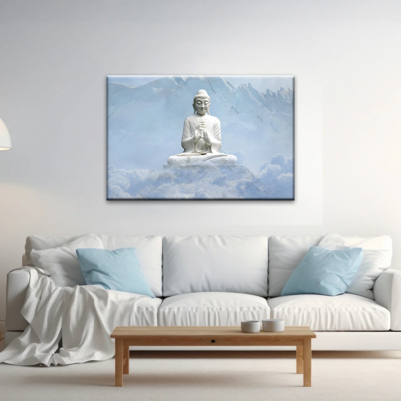 Sakyamuni Buddha Statue Under the Snow-capped Mountains Buddha Canvas Art