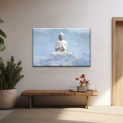 Sakyamuni Buddha Statue Under the Snow-capped Mountains Buddha Canvas Art