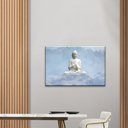 Sakyamuni Buddha Statue Under the Snow-capped Mountains Buddha Canvas Art