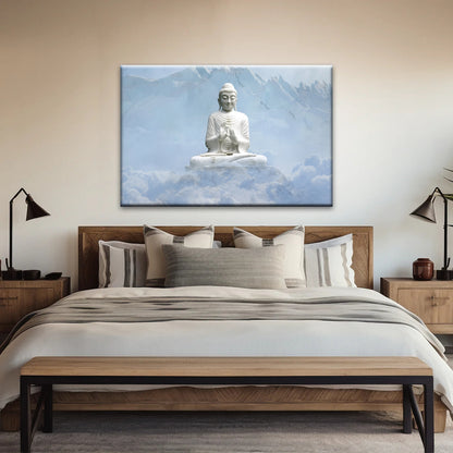 Sakyamuni Buddha Statue Under the Snow-capped Mountains Buddha Canvas Art