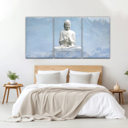 Sakyamuni Buddha Statue Under the Snow-capped Mountains Buddha Canvas Art