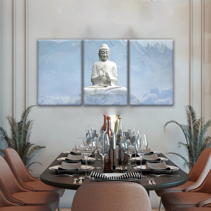 Sakyamuni Buddha Statue Under the Snow-capped Mountains Buddha Canvas Art