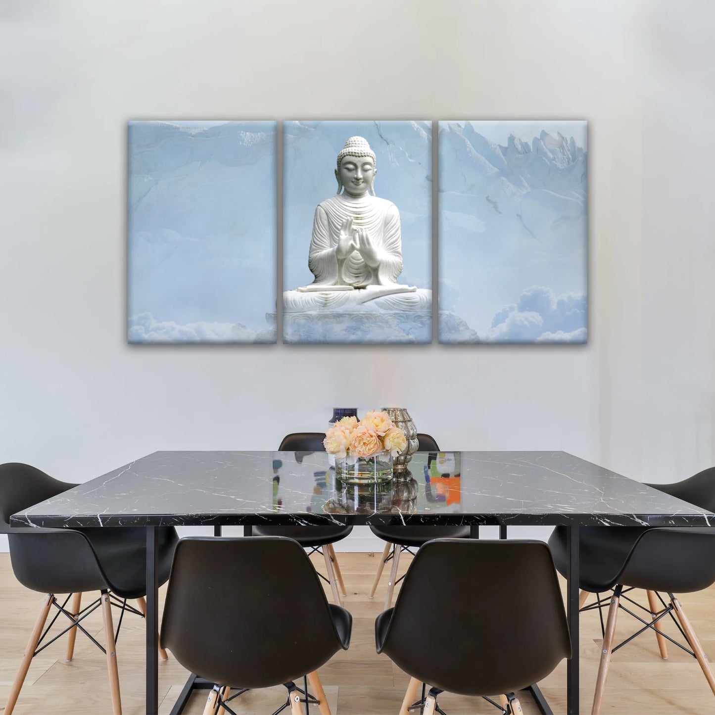 Sakyamuni Buddha Statue Under the Snow-capped Mountains Buddha Canvas Art
