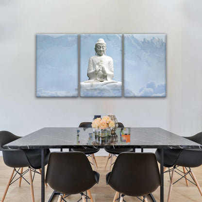 Sakyamuni Buddha Statue Under the Snow-capped Mountains Buddha Canvas Art