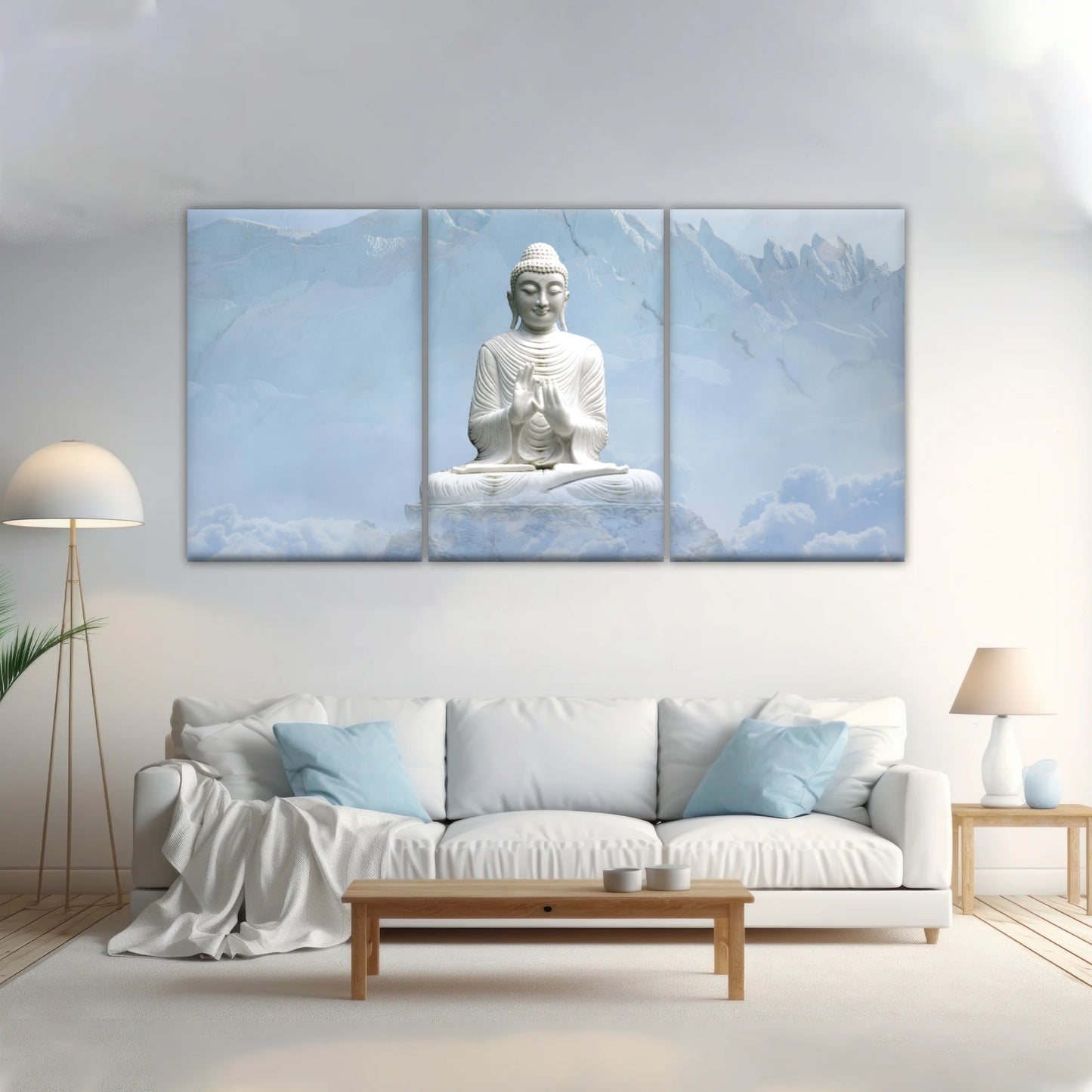 Sakyamuni Buddha Statue Under the Snow-capped Mountains Buddha Canvas Art