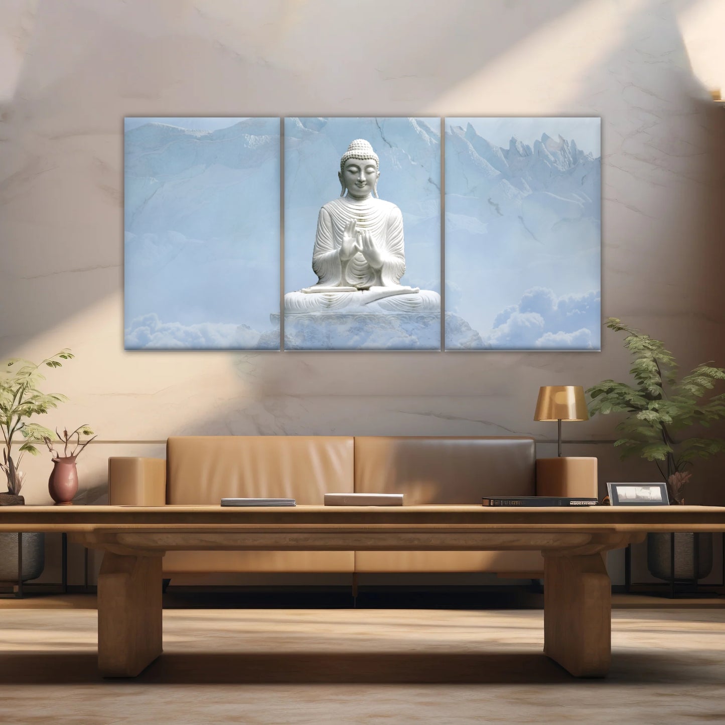 Sakyamuni Buddha Statue Under the Snow-capped Mountains Buddha Canvas Art