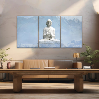 Sakyamuni Buddha Statue Under the Snow-capped Mountains Buddha Canvas Art