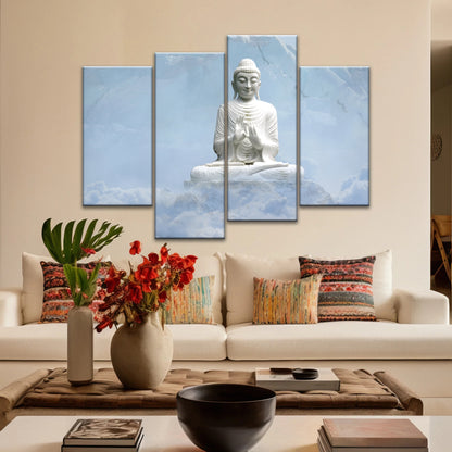 Sakyamuni Buddha Statue Under the Snow-capped Mountains Buddha Canvas Art