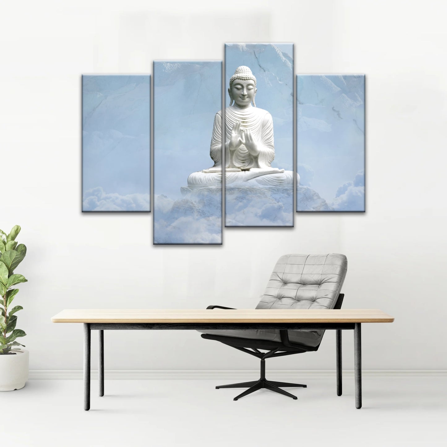 Sakyamuni Buddha Statue Under the Snow-capped Mountains Buddha Canvas Art