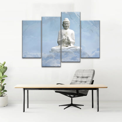 Sakyamuni Buddha Statue Under the Snow-capped Mountains Buddha Canvas Art