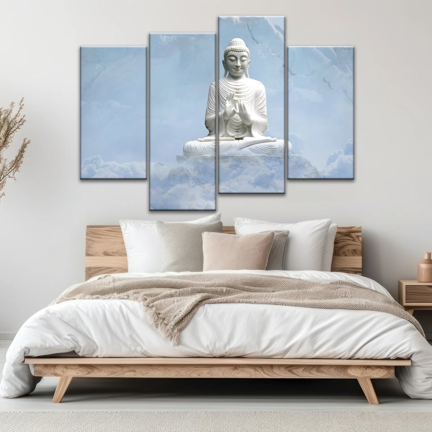 Sakyamuni Buddha Statue Under the Snow-capped Mountains Buddha Canvas Art