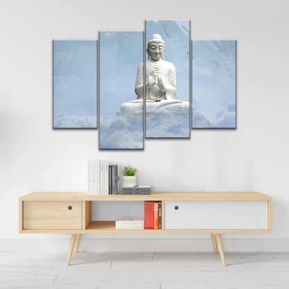 Sakyamuni Buddha Statue Under the Snow-capped Mountains Buddha Canvas Art