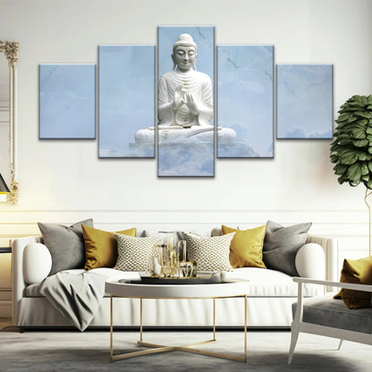 Sakyamuni Buddha Statue Under the Snow-capped Mountains Buddha Canvas Art