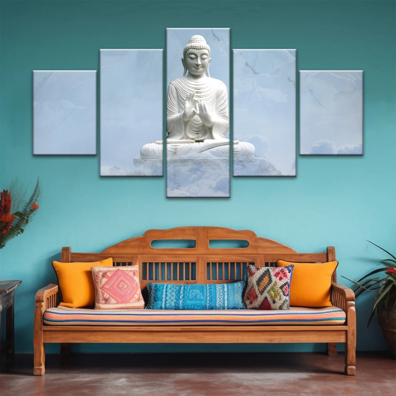 Sakyamuni Buddha Statue Under the Snow-capped Mountains Buddha Canvas Art