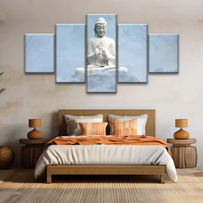 Sakyamuni Buddha Statue Under the Snow-capped Mountains Buddha Canvas Art