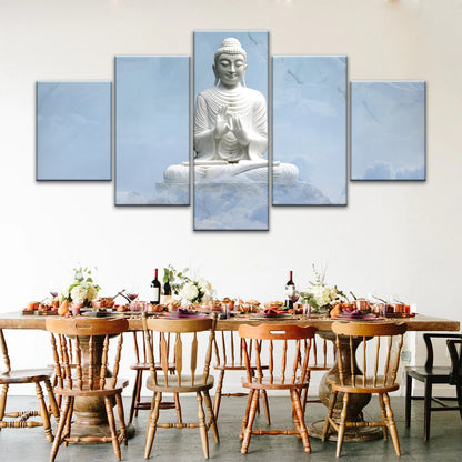 Sakyamuni Buddha Statue Under the Snow-capped Mountains Buddha Canvas Art