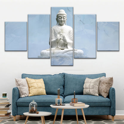 Sakyamuni Buddha Statue Under the Snow-capped Mountains Buddha Canvas Art