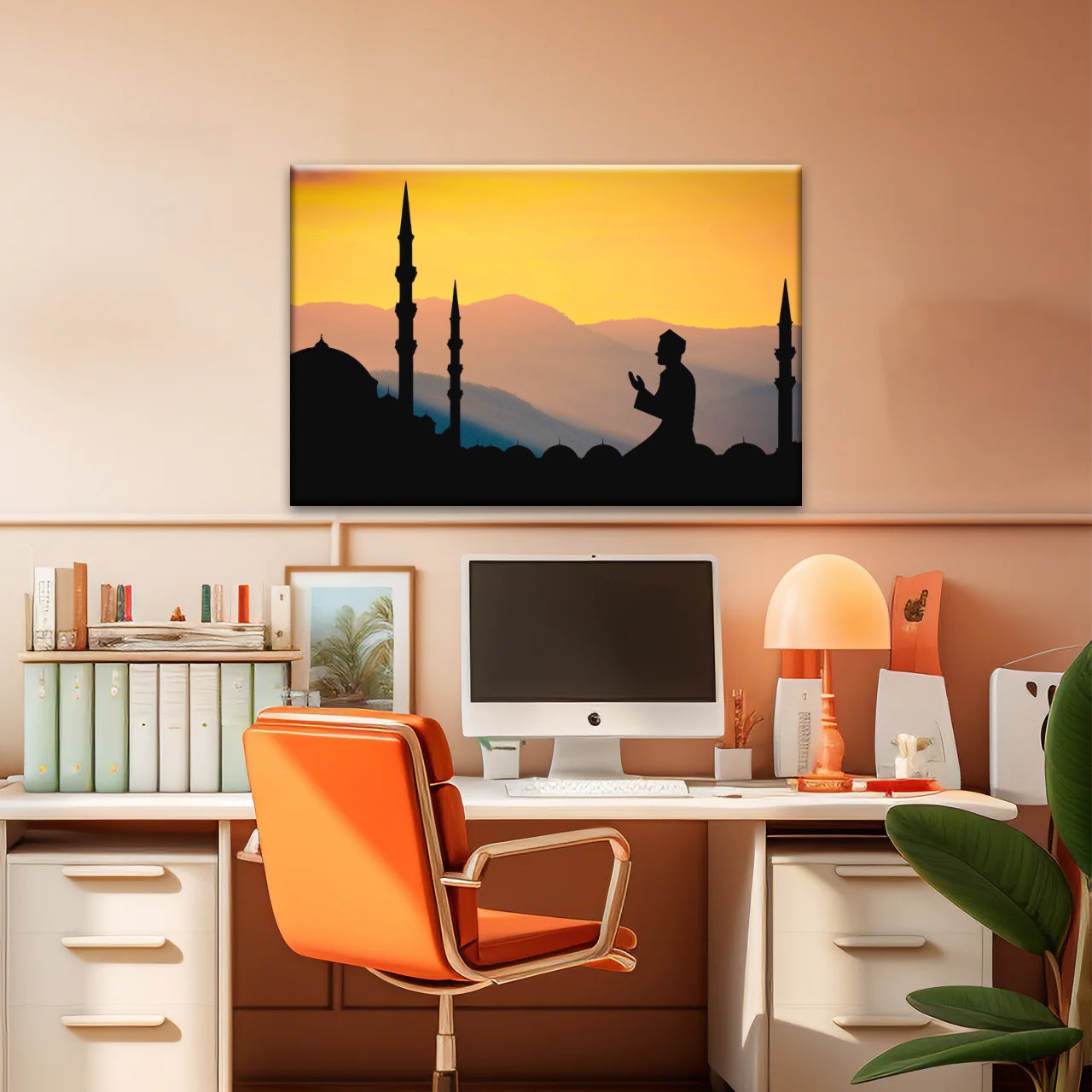 Silhouette of Man Praying In Mosque During Islamic Ramadan Islamic Decor